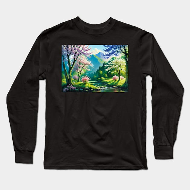 Gorgeous Spring River with Colorful Trees Long Sleeve T-Shirt by CursedContent